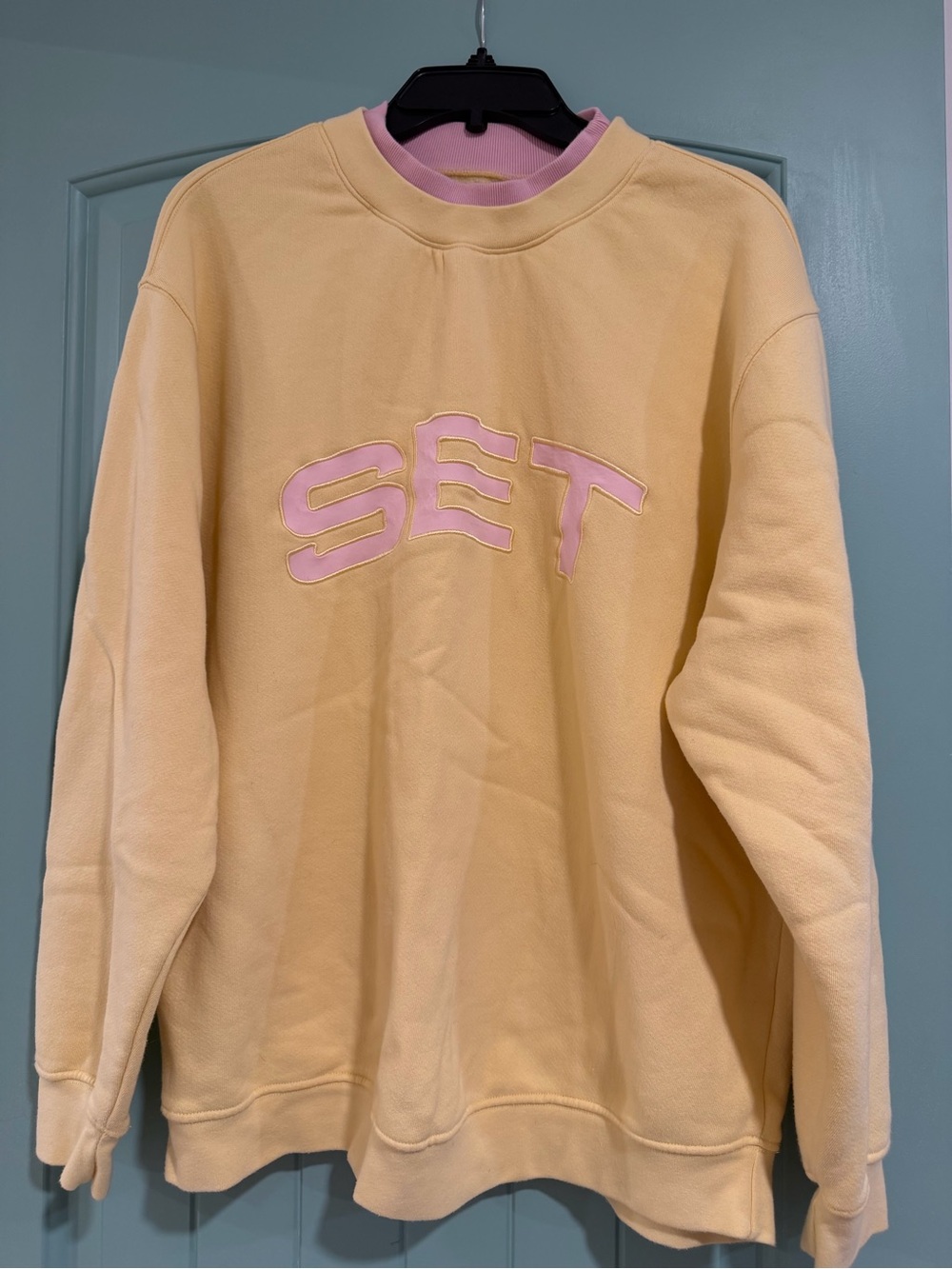SET Active Birthday Butter Yellow Crewneck with Pink Logo Trim